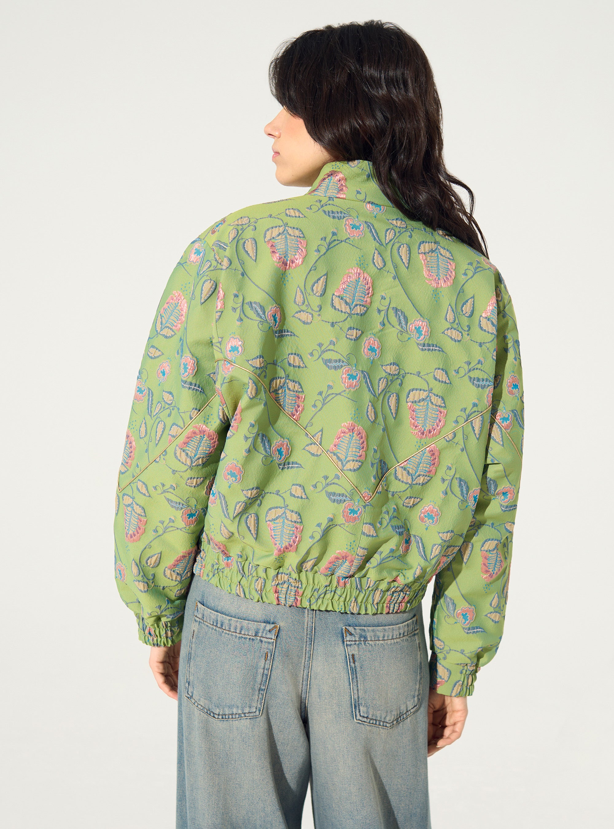 Blouson oversized en jacquard vert