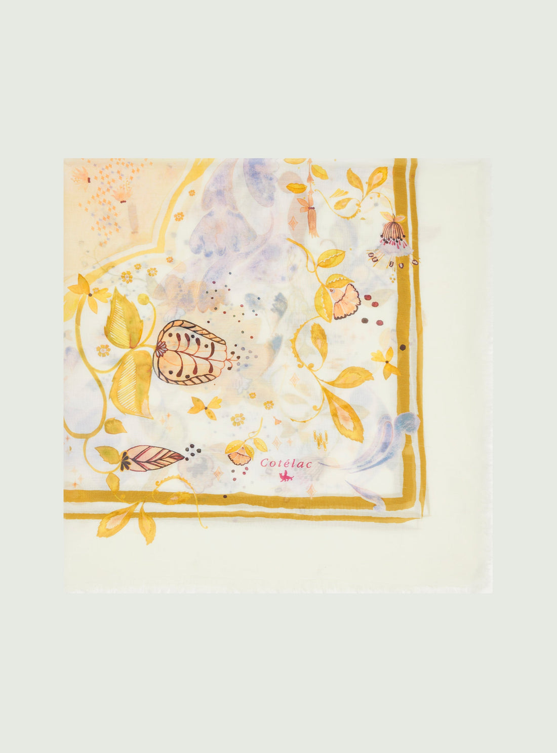 Printed scarf in white cotton and silk