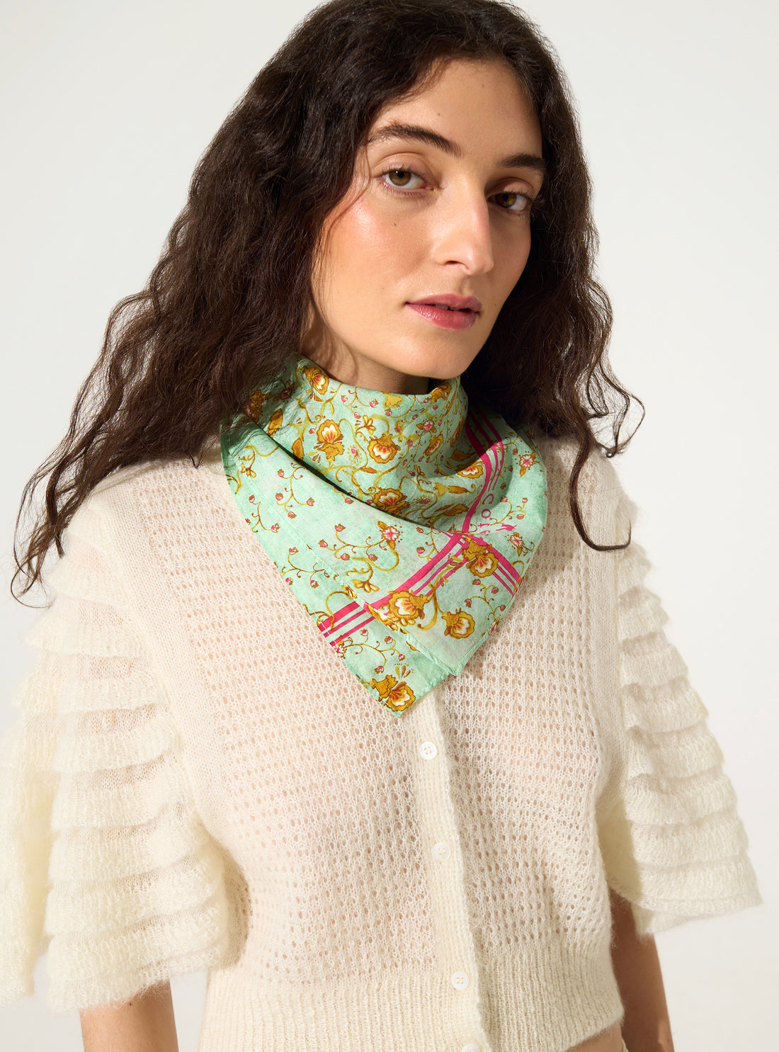 Bandana-style scarf in cotton and silk
