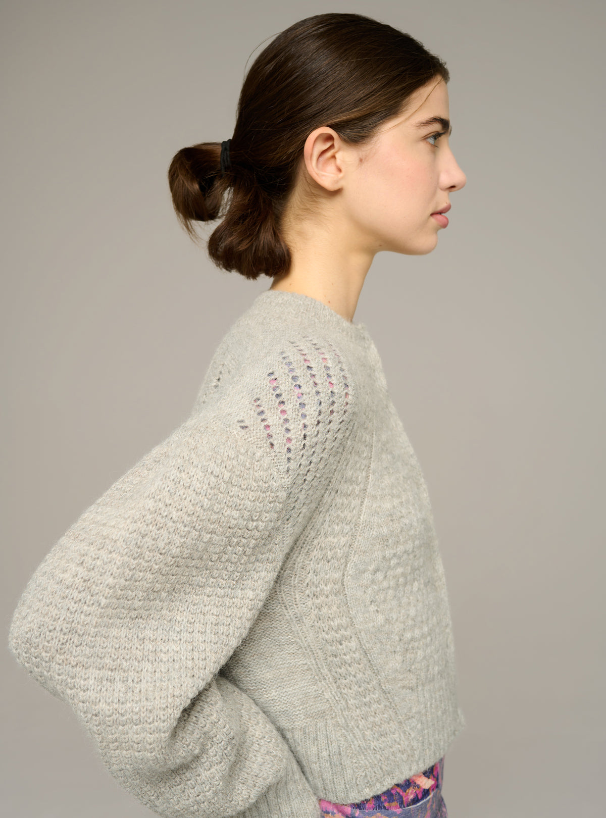 Cardigan col rond ajusté manches longues en maille ajourée