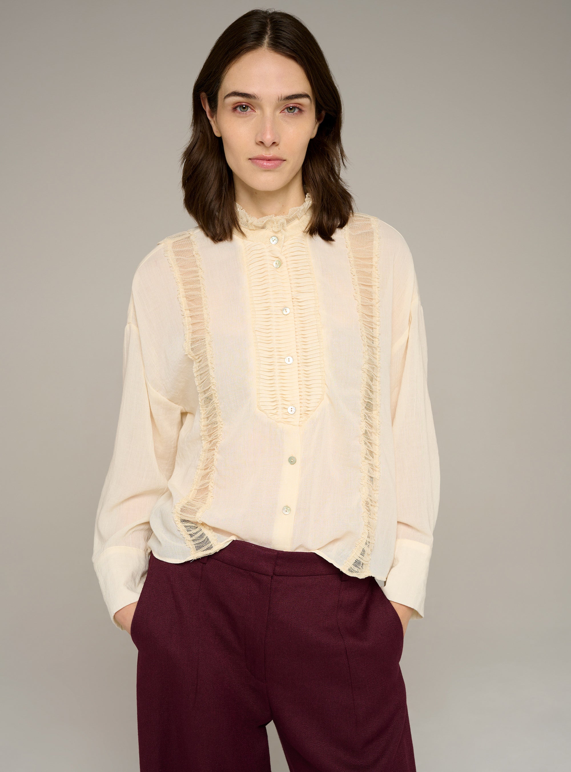 Cotélac chemise manches longues plissé