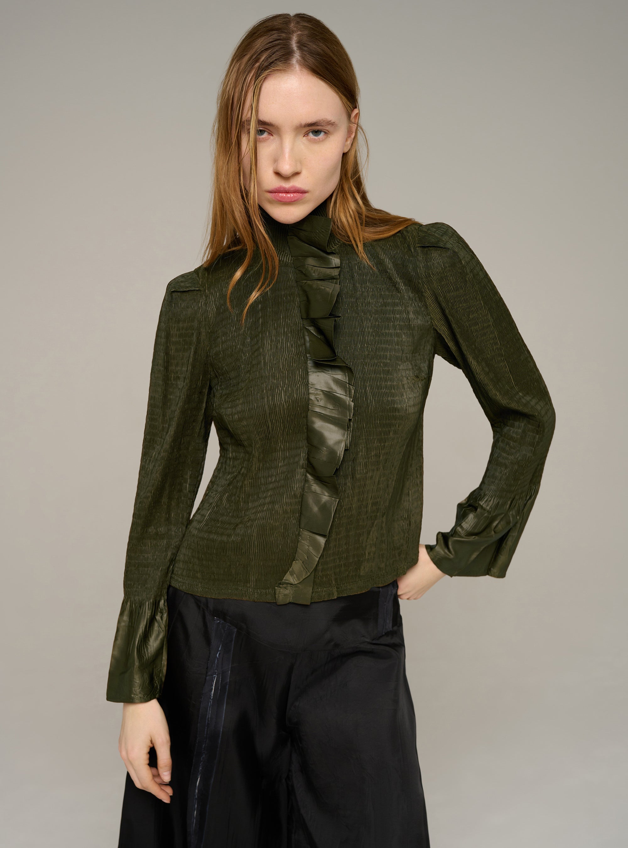 Cotélac chemise ajustée manches longues plissée