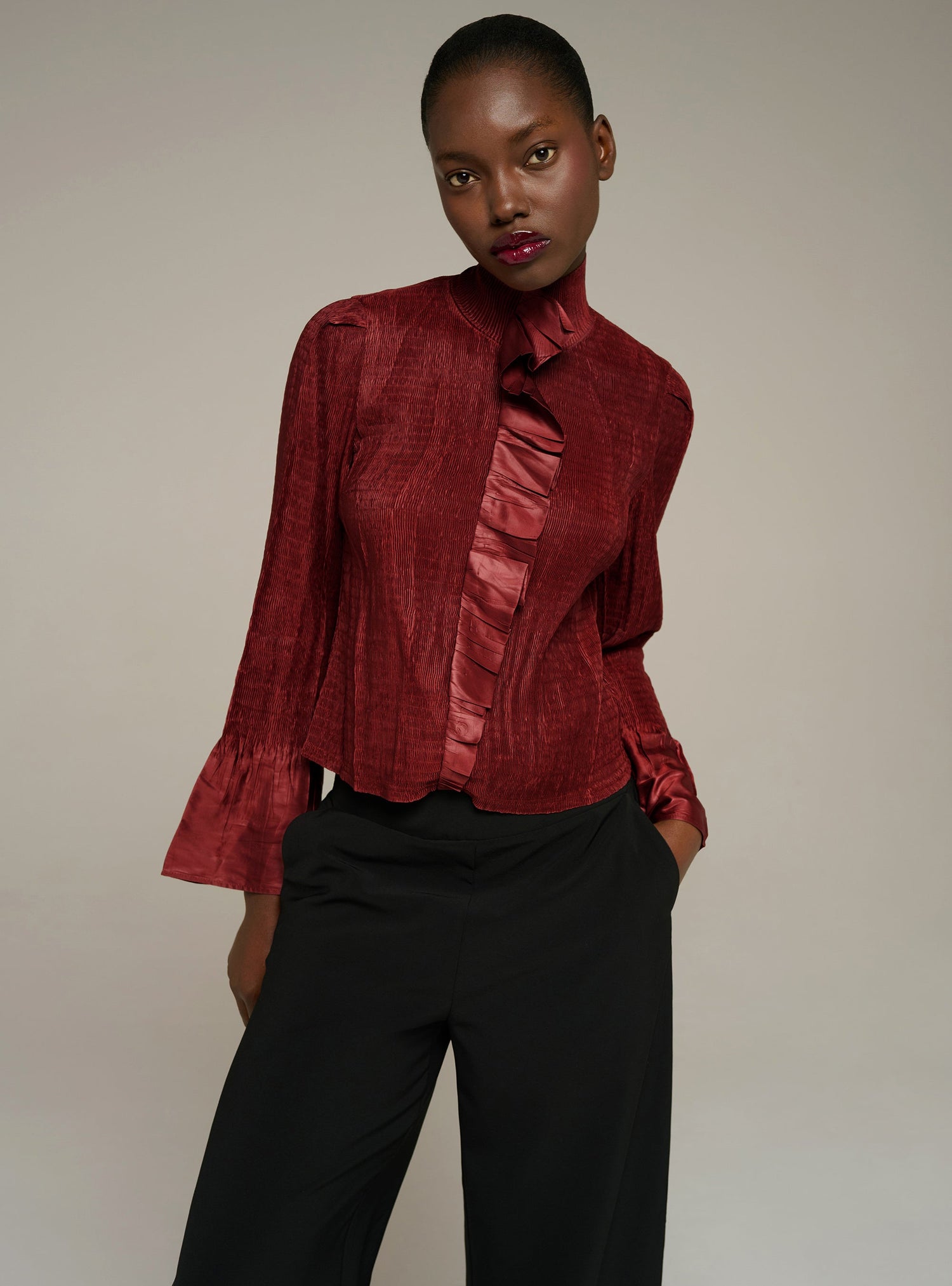 Cotélac chemise ajustée manches longues plissée