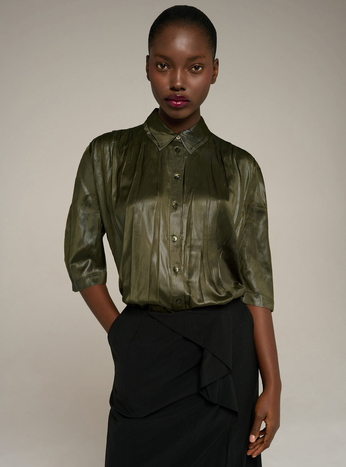 Cotélac chemise courte oversize plissée