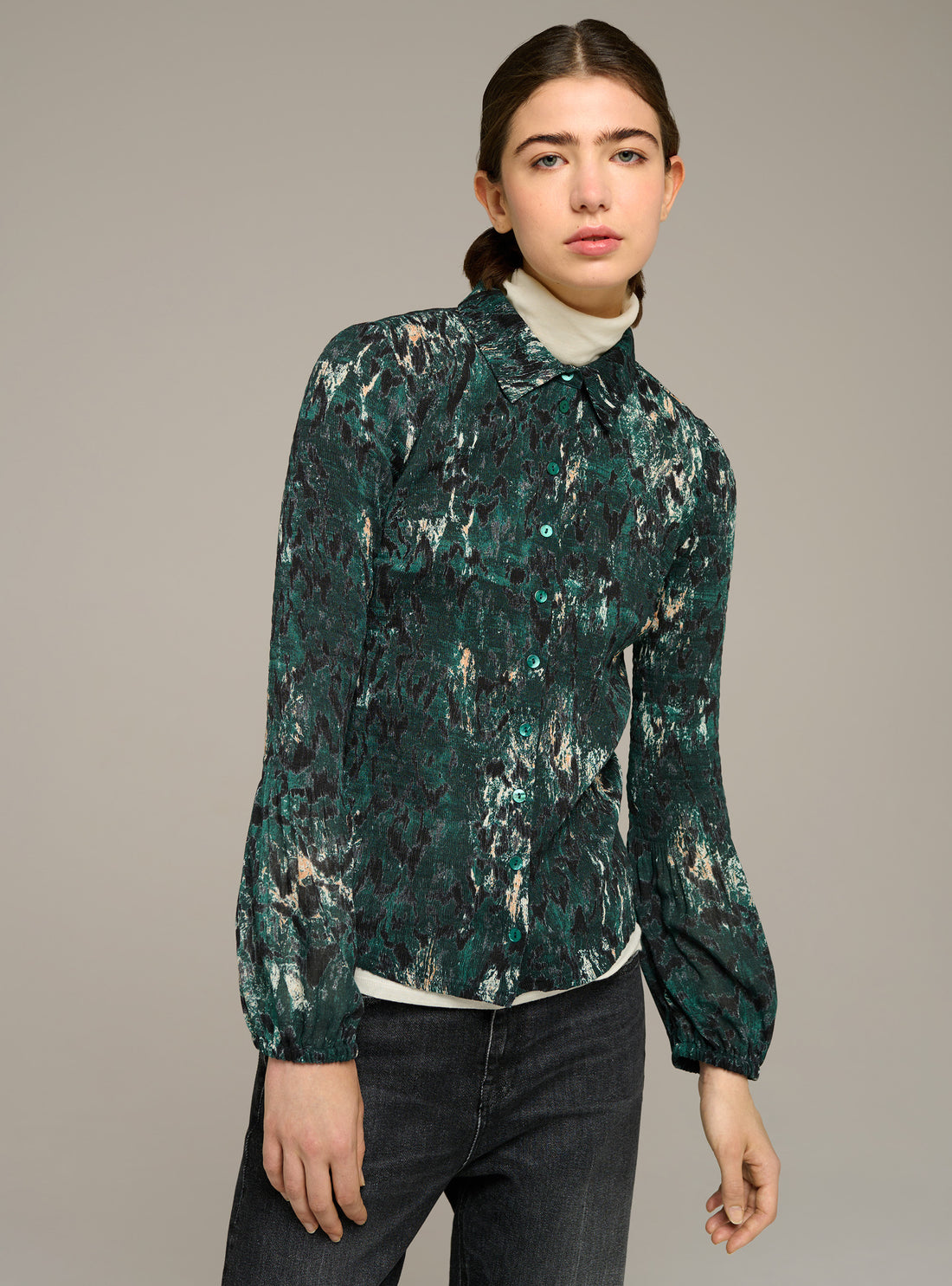 Chemise ajustée manches longues imprimée