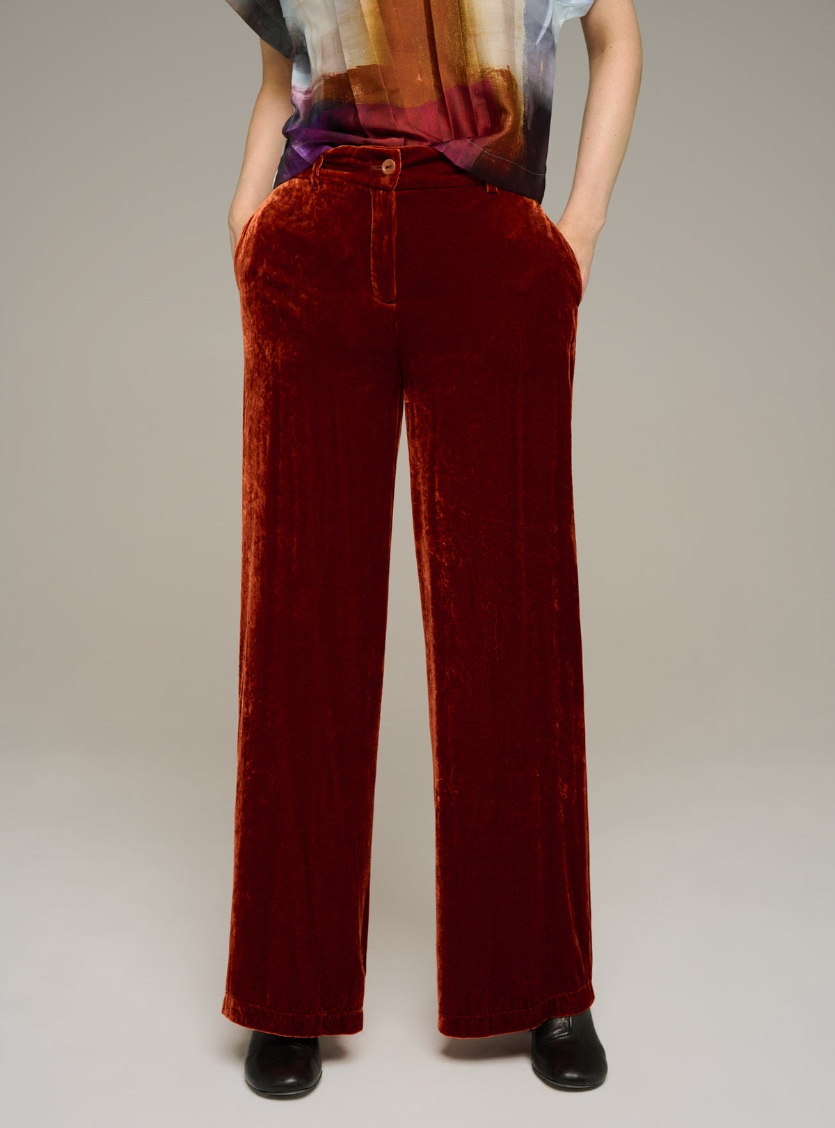Wide-leg viscose and silk velvet trousers