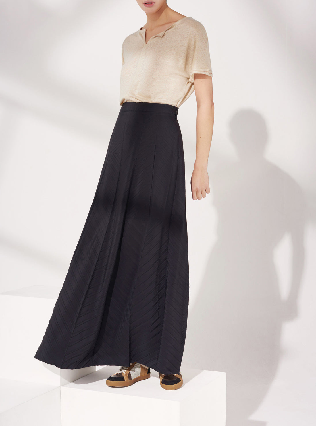 Long Pleated Folded Skirt